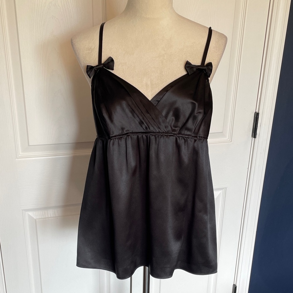 NWT INC Black Satin Silk Spaghetti-Strap Babydoll Top Y2K Size 8